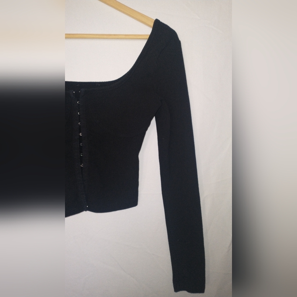 Sexy Crop Top Long Sleeve Women's Blouse Clasp Front Moto Top Small - Picture 3 of 4